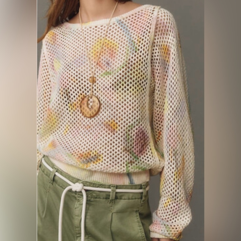 Anthropologie Klaas Jonkman Multicolor Mesh stitch crew neck sweater Medium - Picture 5 of 15